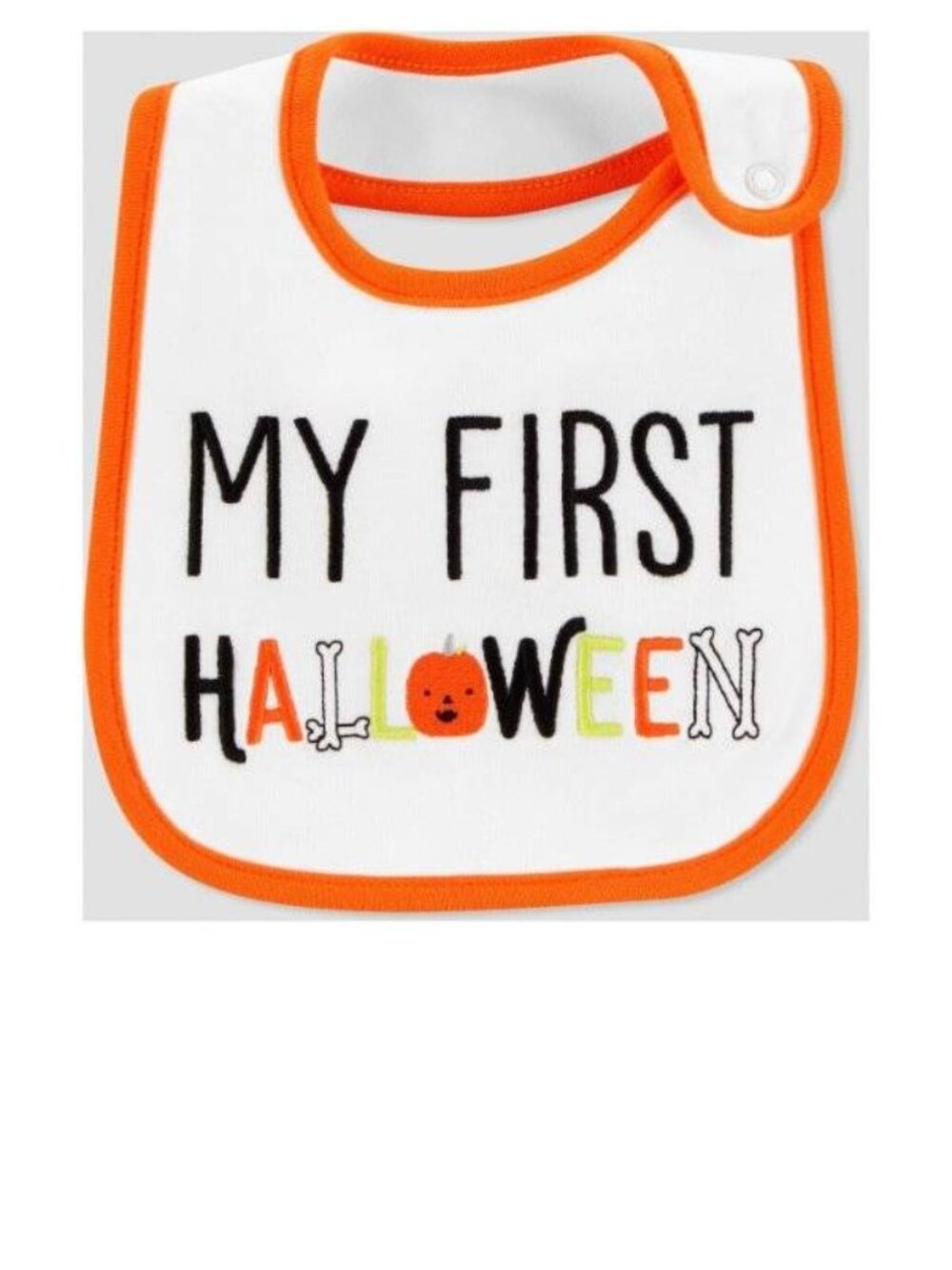 Baby My First Halloween Bib White Orange Water Resistant Snap Closure